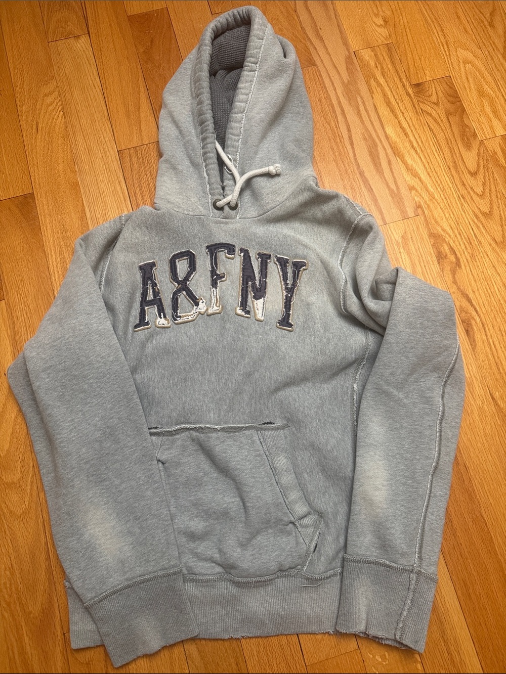 Y2K Abercrombie & Fitch Distressed Thermal Lined Hoodie Gray Medium
